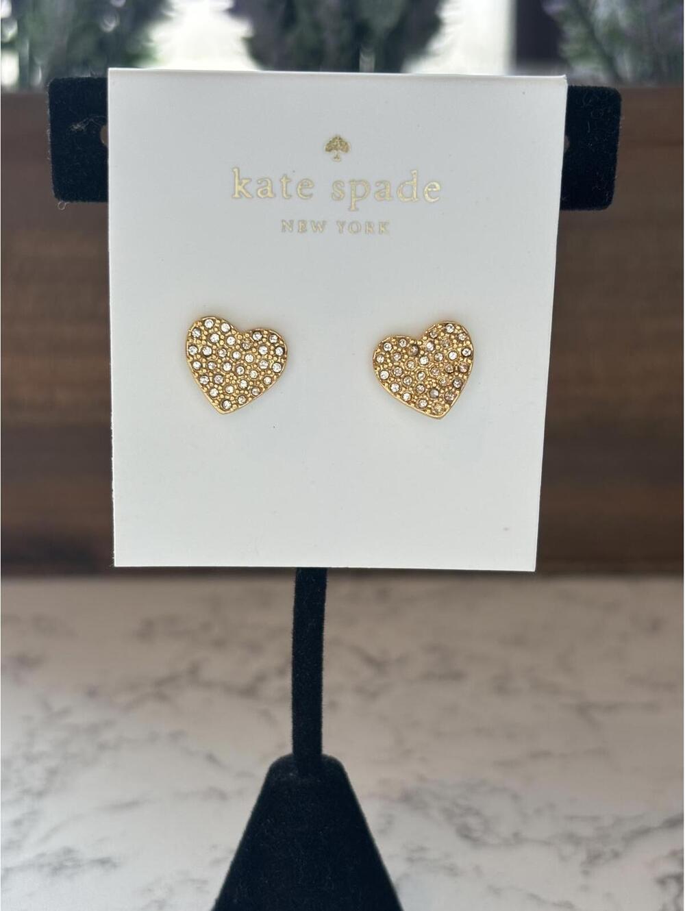 Kate Spade New York Gold Heart Stud Earrings with Crystals